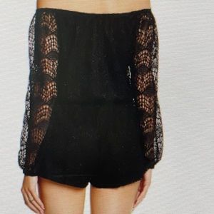 NWOT JET BLACK CROCHET TYPE ROMPER ELASTIC WAIST